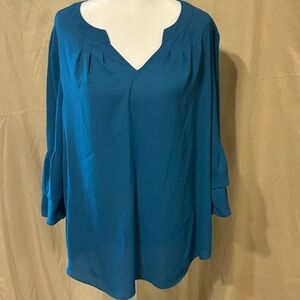 Roz & Ali Blue Blouse with Flared Sleeves